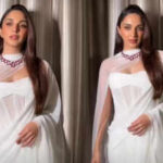 Kiara Advani looks stunning in a white chiffon saree and breathtaking 78-carat ruby necklace