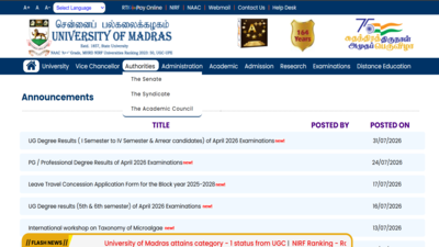Madras University result 2026 declared for UG 1st to 4th semesters at unom.ac.in: Direct link to download scorecards
