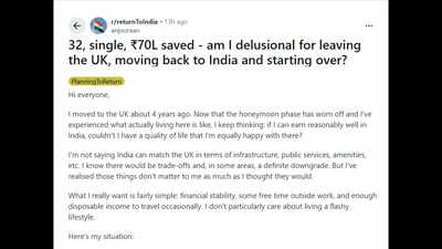 ‘Honeymoon phase’ over: NRI with Rs 70 lakh savings wants to quit UK life and return to India |