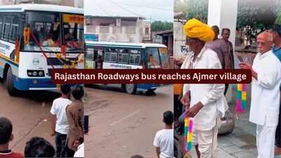 After nearly 80 years, Rajasthan Roadways bus reaches Ajmer village for the first time; residents celebrate in rain with drums and dance
