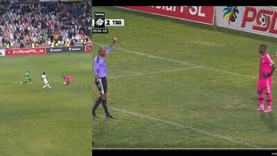 Bizarre send-off! Goalkeeper gets red card for handling ball way outside the penalty box – Watch