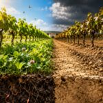 A Spanish vineyard has gone more than 20 years without irrigation or pesticides; its cover-cropped topsoil now has over twice the organic matter of nearby tilled soil