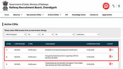 RRB JE CEN 04/2026 recruitment 2026 begins for 3,993 posts; check eligibility, fees, details and direct link