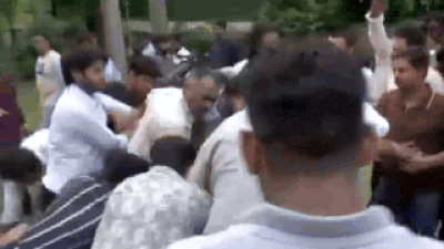 Watch: Clash erupts at Pappu Yadav's press meet; man carrying knife detained