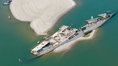 Sunken German warship from WWII resurfaces due to low river levels in Serbia